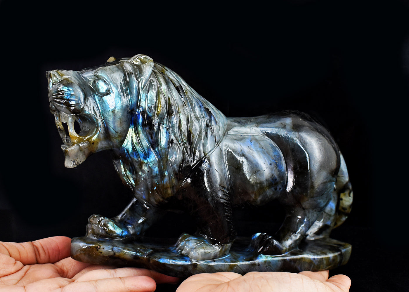 Stunning 8975.00 Cts Genuine Amazing Flash Labradorite  Hand Carved Crystal Gemstone Lion  Carving Stunning 8975.00 Cts Genuine Amazing Flash Labradorite  Hand Carved Crystal Gemstone Lion  Carving