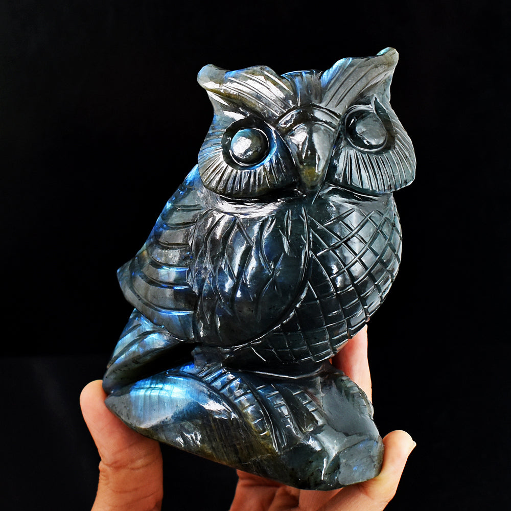 Beautiful 4761.00 Cts Genuine Blue Flash Labradorite Hand Carved Gemstone Owl Carving Beautiful 4761.00 Cts Genuine Blue Flash Labradorite Hand Carved Gemstone Owl Carving