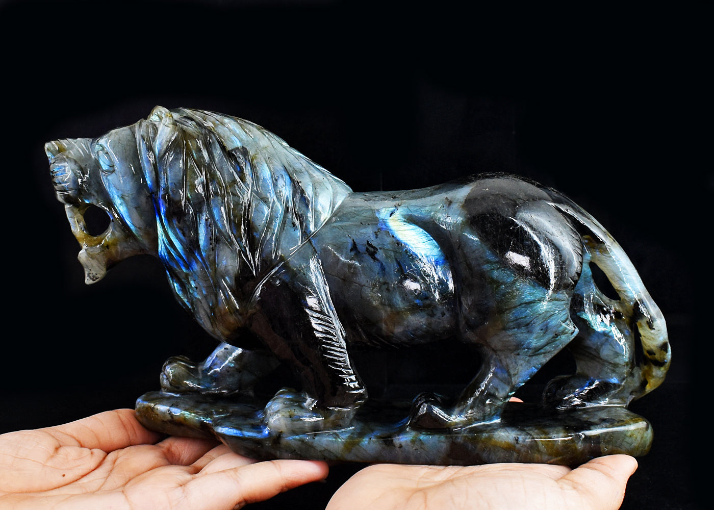 Stunning 8975.00 Cts Genuine Amazing Flash Labradorite  Hand Carved Crystal Gemstone Lion  Carving Stunning 8975.00 Cts Genuine Amazing Flash Labradorite  Hand Carved Crystal Gemstone Lion  Carving