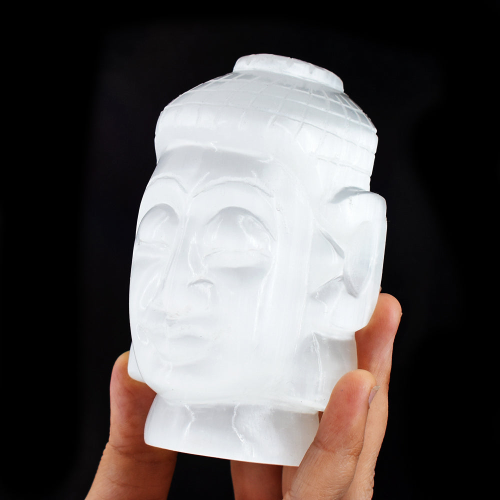 Exclusive 2700.00 Cts Genuine Selenite Hand Carved Crystal Gemstone Buddha Head Carving