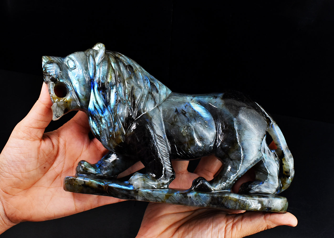 Stunning 8975.00 Cts Genuine Amazing Flash Labradorite  Hand Carved Crystal Gemstone Lion  Carving Stunning 8975.00 Cts Genuine Amazing Flash Labradorite  Hand Carved Crystal Gemstone Lion  Carving