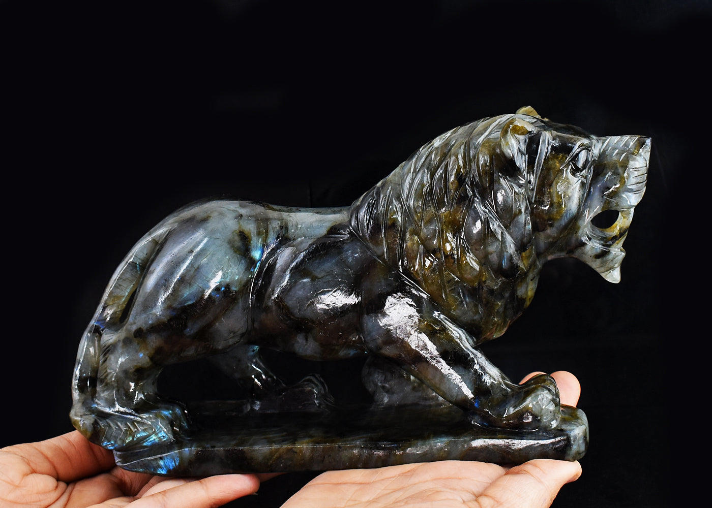 Stunning 8975.00 Cts Genuine Amazing Flash Labradorite  Hand Carved Crystal Gemstone Lion  Carving Stunning 8975.00 Cts Genuine Amazing Flash Labradorite  Hand Carved Crystal Gemstone Lion  Carving