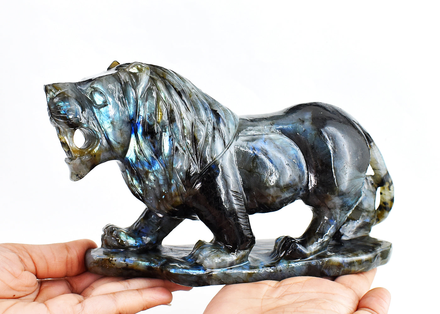 Stunning 8975.00 Cts Genuine Amazing Flash Labradorite  Hand Carved Crystal Gemstone Lion  Carving Stunning 8975.00 Cts Genuine Amazing Flash Labradorite  Hand Carved Crystal Gemstone Lion  Carving