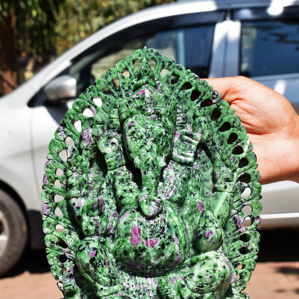 Stunning 13300.00 Cts  Genuine Ruby Zoisite Hand Carved Crystal Gemstone Carving Lord Ganesha Stunning 13300.00 Cts  Genuine Ruby Zoisite Hand Carved Crystal Gemstone Carving Lord Ganesha