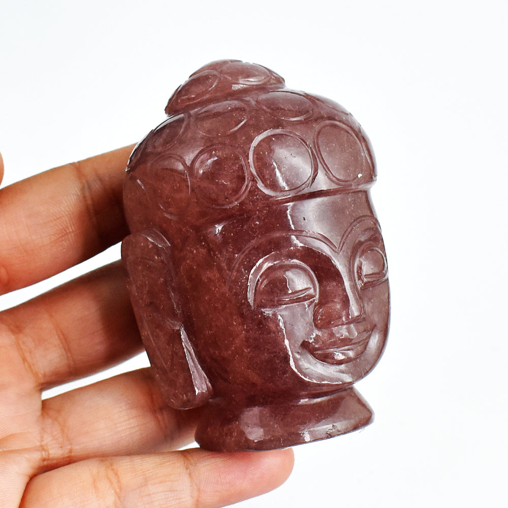 Natural  1274.00 Cts Genuine Strawberry Quartz Hand Carved Crystal Gemstone Buddha Head