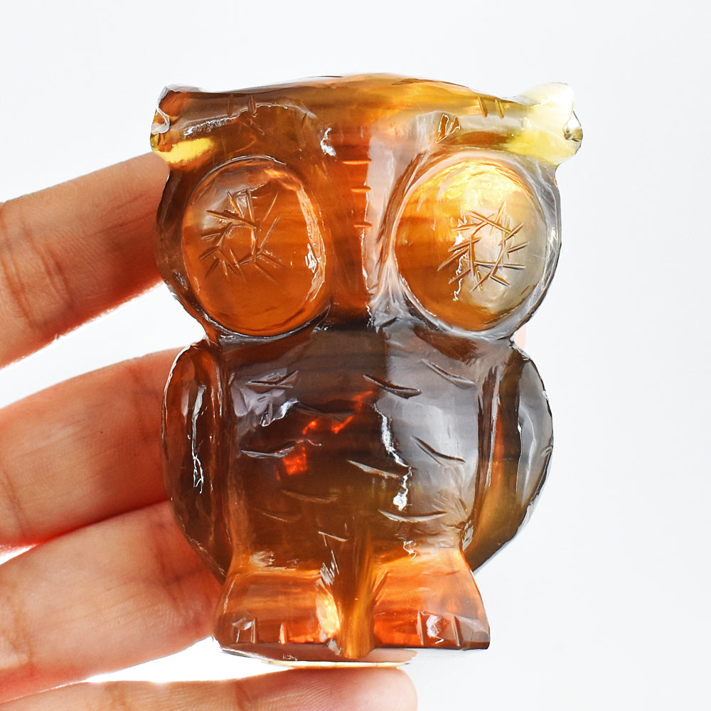 1215.00 Carats  Genuine Multicolor Fluorite Hand Carved Crystal Gemstone Owl Carving