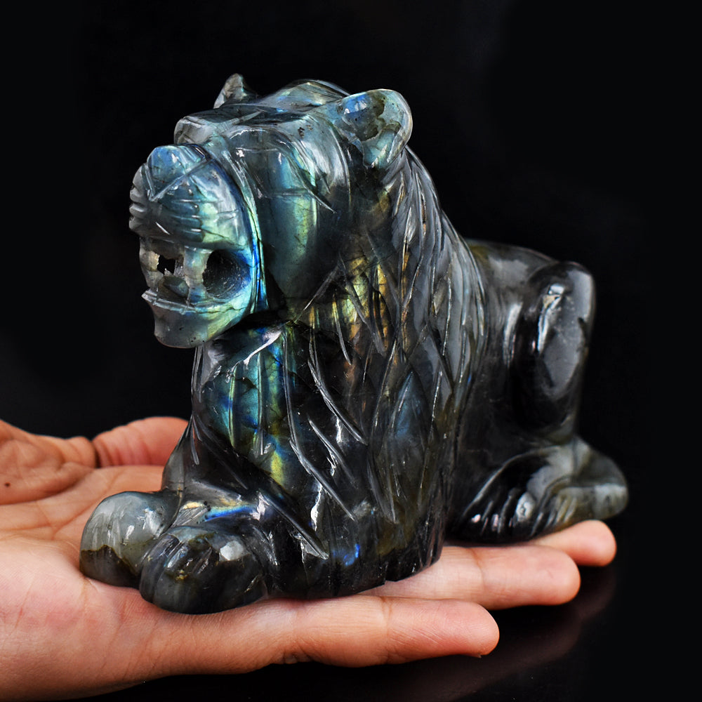 Awesome 4051.00 Cts Genuine Amazing Flash Labradorite Hand Carved Crystal Gemstone Lion Carving Awesome 4051.00 Cts Genuine Amazing Flash Labradorite Hand Carved Crystal Gemstone Lion Carving