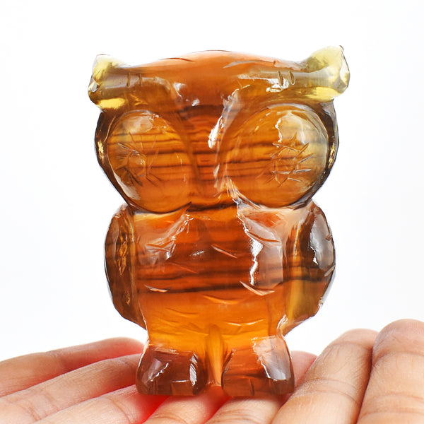 1215.00 Carats  Genuine Multicolor Fluorite Hand Carved Crystal Gemstone Owl Carving