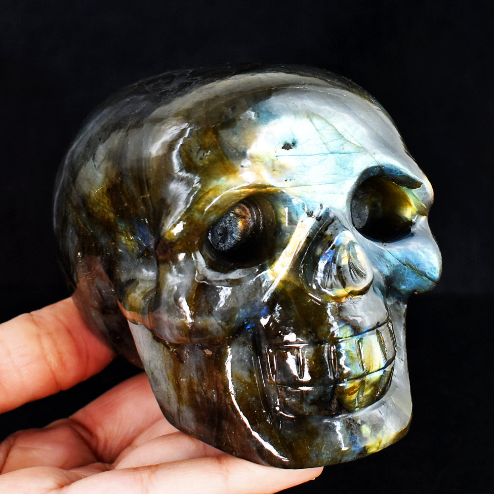 Amazing 4250.00 Cts Genuine Golden & Blue Flash Labradorite Hand Carved Skull Gemstone Carving Amazing 4250.00 Cts Genuine Golden & Blue Flash Labradorite Hand Carved Skull Gemstone Carving