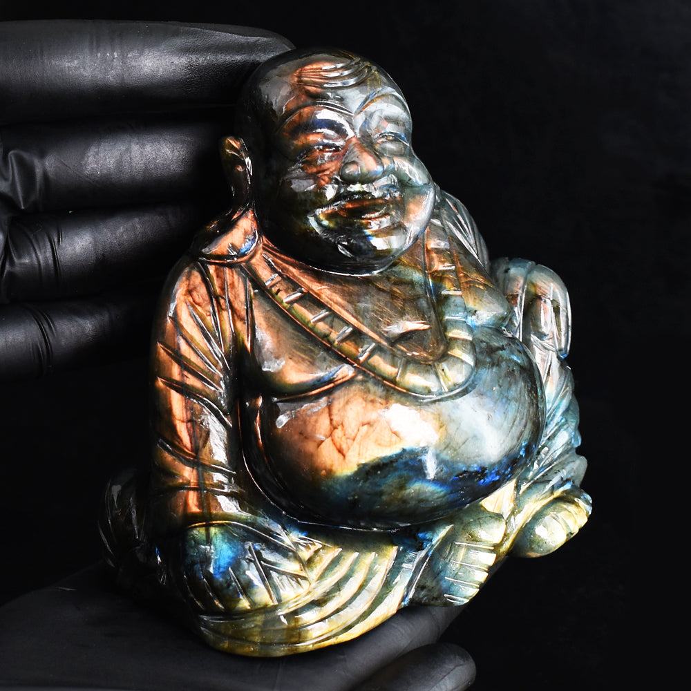 Beautiful 4866.00 Cts Genuine Amazing Flash Labradorite Hand Carved Gemstone Laughing Buddha Carving Beautiful 4866.00 Cts Genuine Amazing Flash Labradorite Hand Carved Gemstone Laughing Buddha Carving
