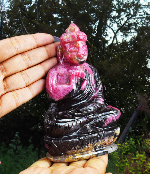 Beautiful Rhodonite Hand Carved Genuine Crystal Gemstone Carving Lord Buddha