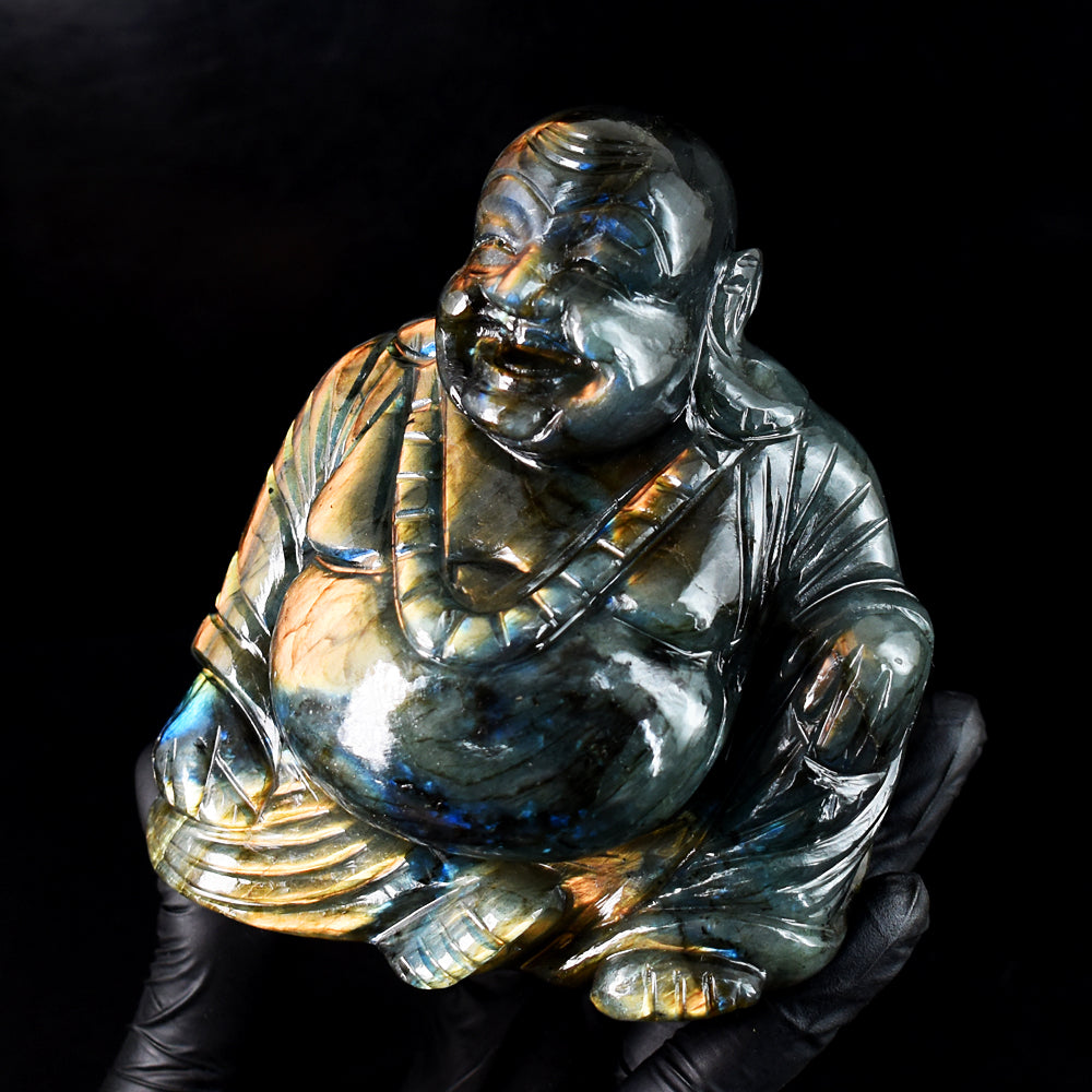 Beautiful 4866.00 Cts Genuine Amazing Flash Labradorite Hand Carved Gemstone Laughing Buddha Carving Beautiful 4866.00 Cts Genuine Amazing Flash Labradorite Hand Carved Gemstone Laughing Buddha Carving