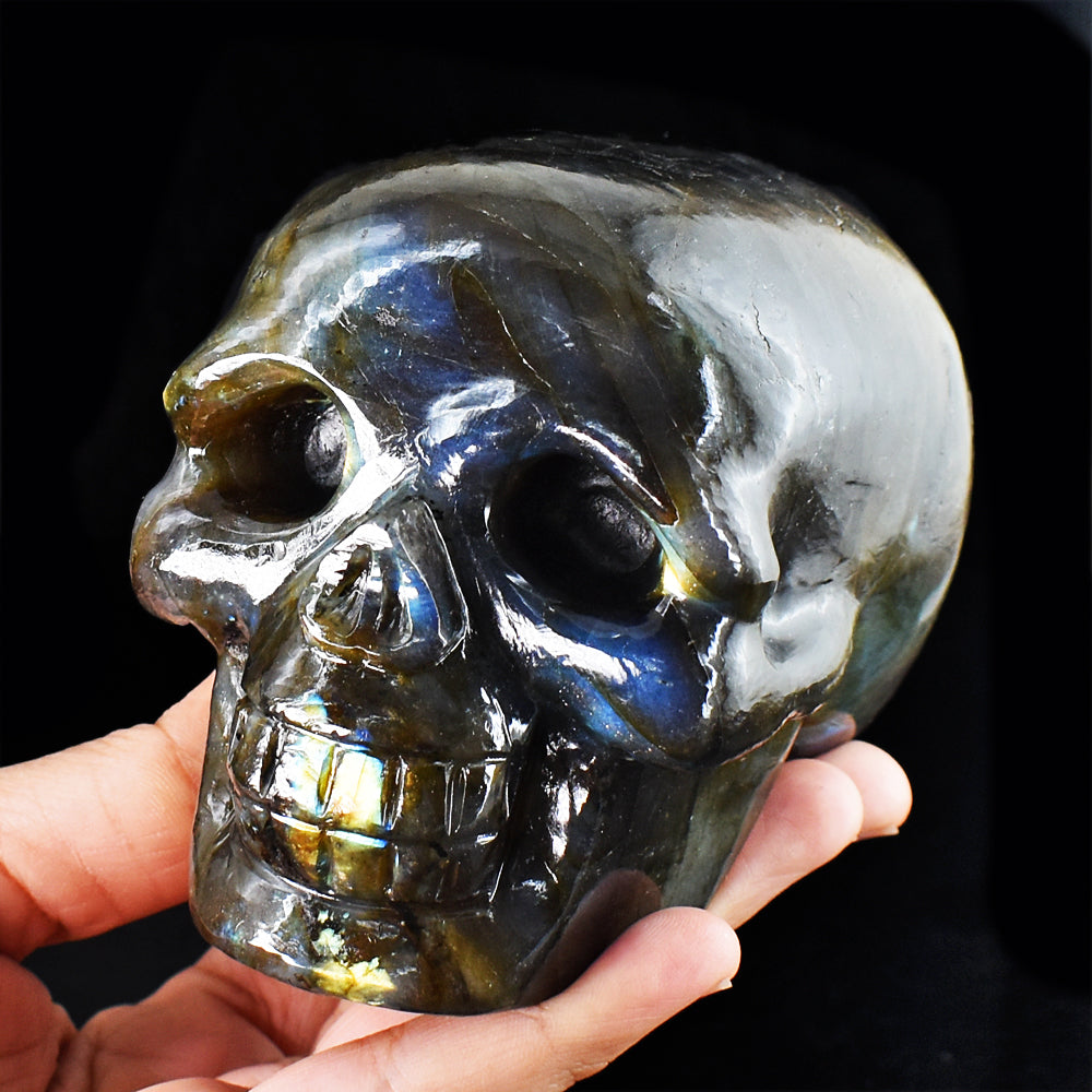 Amazing 4250.00 Cts Genuine Golden & Blue Flash Labradorite Hand Carved Skull Gemstone Carving Amazing 4250.00 Cts Genuine Golden & Blue Flash Labradorite Hand Carved Skull Gemstone Carving