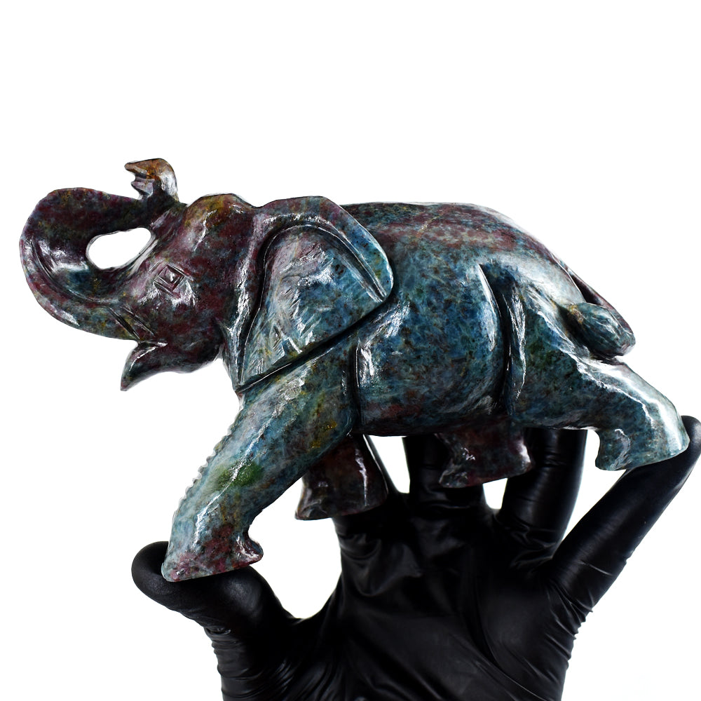 Stunning 4925.00 Cts Genuine Ruby In Kyanite Hand Carved Crystal Gemstone Elephant Carving Stunning 4925.00 Cts Genuine Ruby In Kyanite Hand Carved Crystal Gemstone Elephant Carving