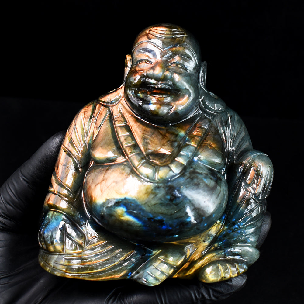 Beautiful 4866.00 Cts Genuine Amazing Flash Labradorite Hand Carved Gemstone Laughing Buddha Carving Beautiful 4866.00 Cts Genuine Amazing Flash Labradorite Hand Carved Gemstone Laughing Buddha Carving