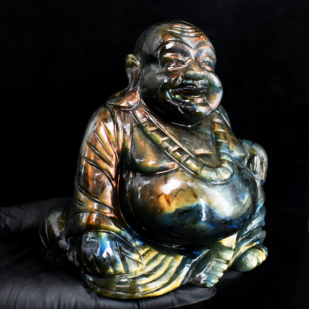 Beautiful 4866.00 Cts Genuine Amazing Flash Labradorite Hand Carved Gemstone Laughing Buddha Carving Beautiful 4866.00 Cts Genuine Amazing Flash Labradorite Hand Carved Gemstone Laughing Buddha Carving