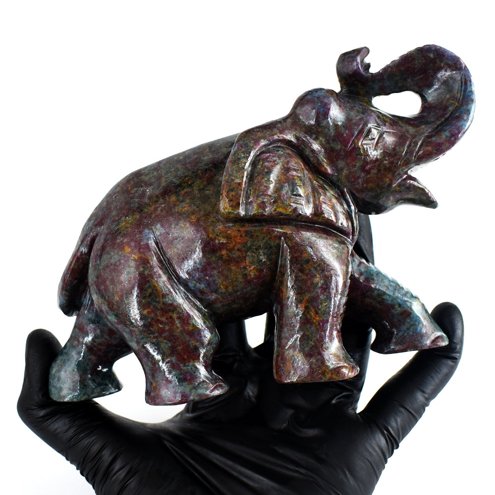 Stunning 4925.00 Cts Genuine Ruby In Kyanite Hand Carved Crystal Gemstone Elephant Carving Stunning 4925.00 Cts Genuine Ruby In Kyanite Hand Carved Crystal Gemstone Elephant Carving