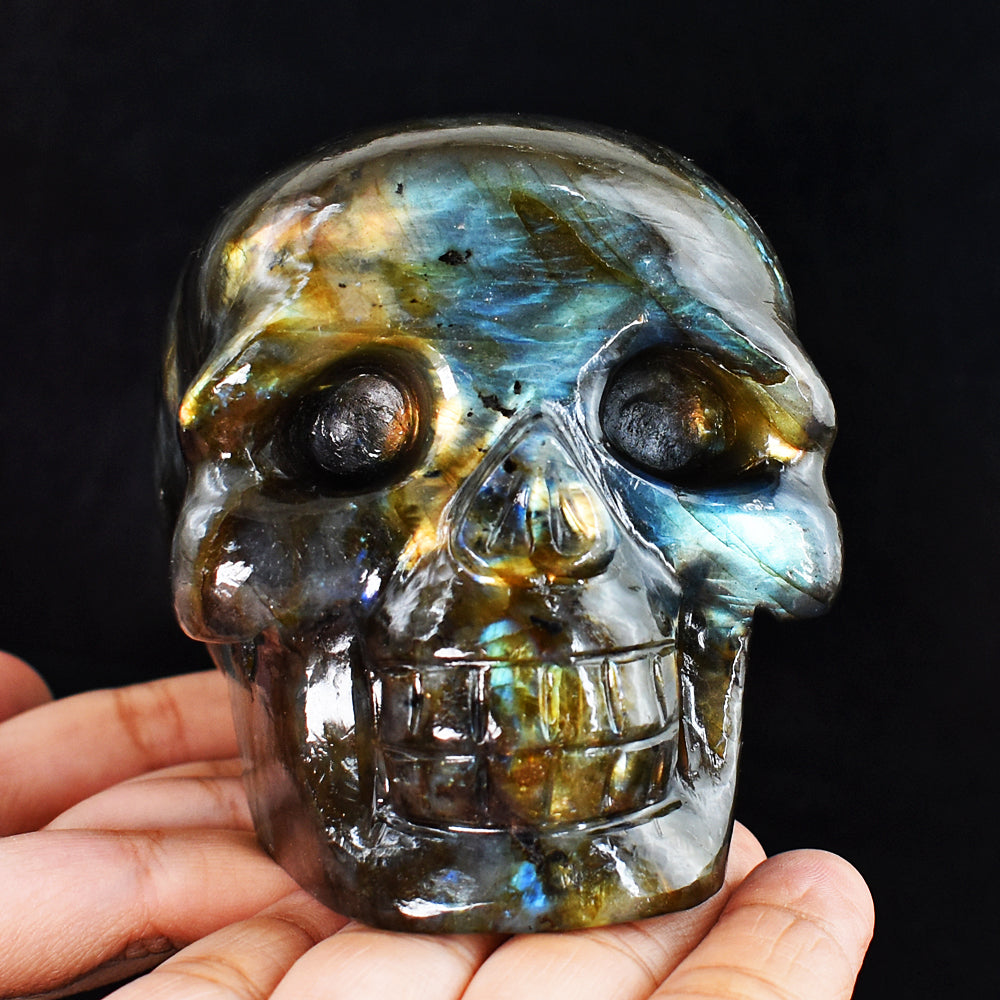 Amazing 4250.00 Cts Genuine Golden & Blue Flash Labradorite Hand Carved Skull Gemstone Carving Amazing 4250.00 Cts Genuine Golden & Blue Flash Labradorite Hand Carved Skull Gemstone Carving