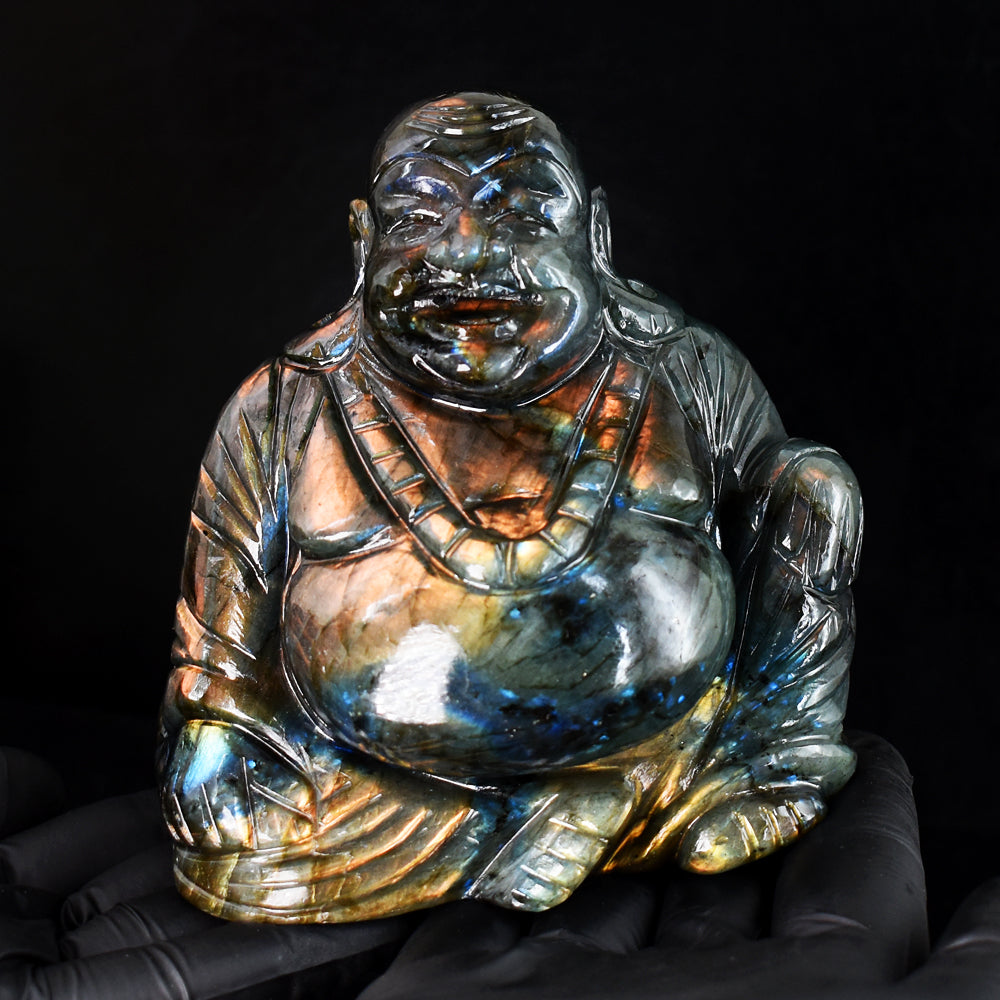 Beautiful 4866.00 Cts Genuine Amazing Flash Labradorite Hand Carved Gemstone Laughing Buddha Carving Beautiful 4866.00 Cts Genuine Amazing Flash Labradorite Hand Carved Gemstone Laughing Buddha Carving
