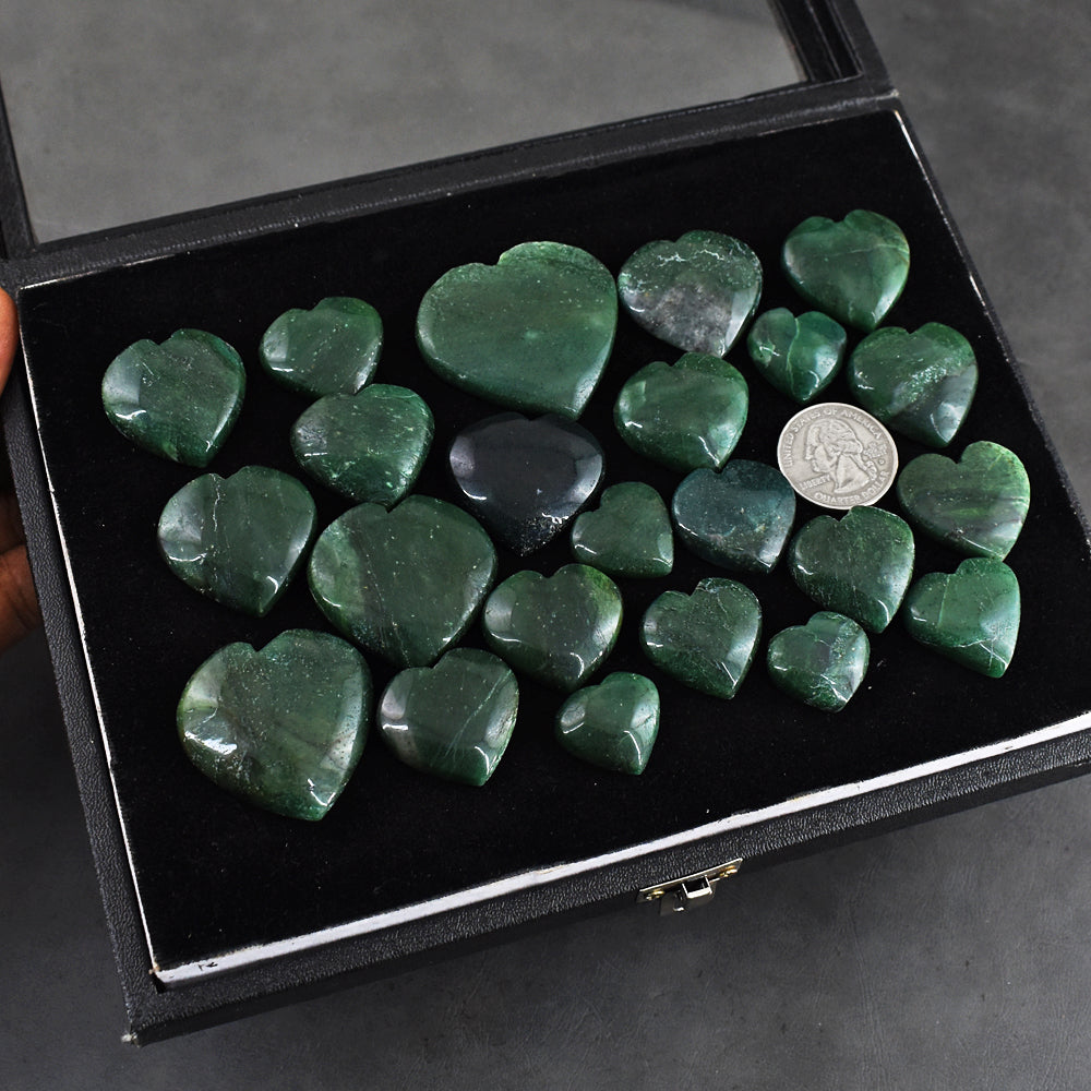 Natural  999.00 Cts Genuine Green Jade Untreated Gemstone Cabochon Heart Lot Natural  999.00 Cts Genuine Green Jade Untreated Gemstone Cabochon Heart Lot