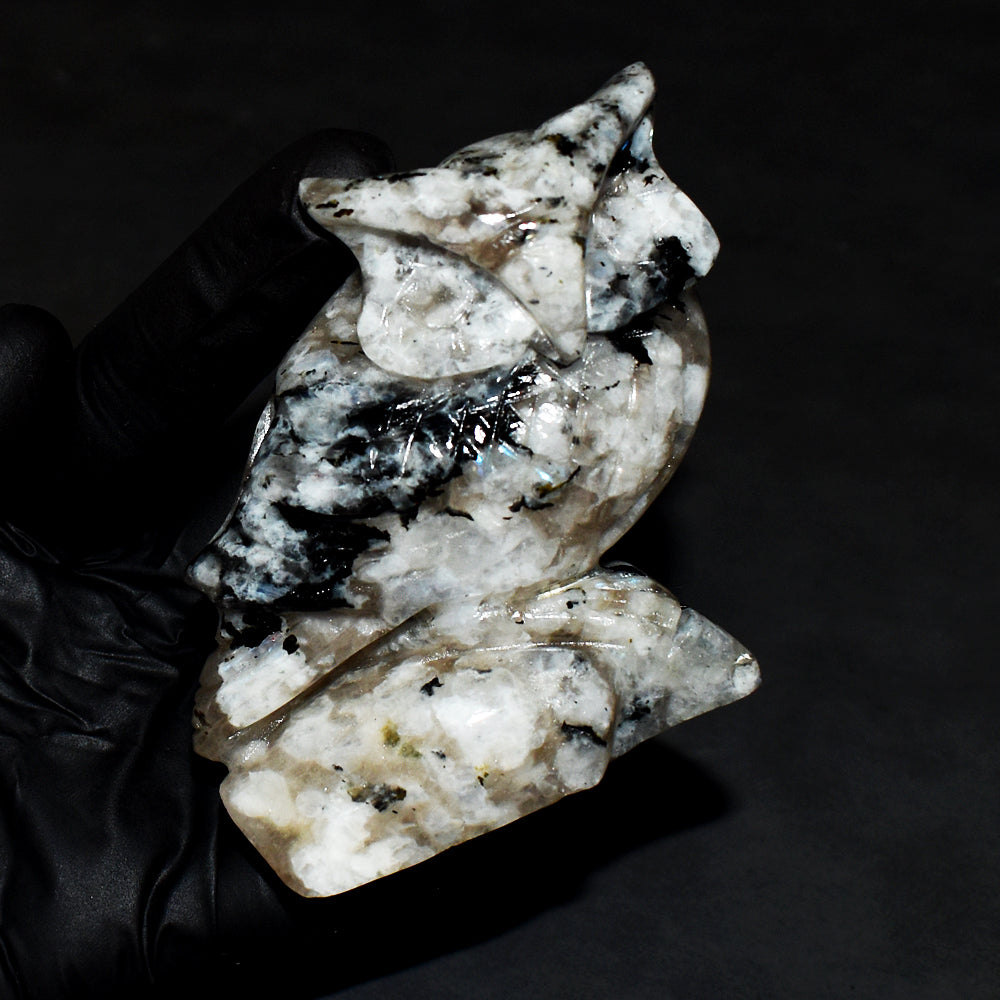 Awesome 1145.00 Cts Genuine Blue Flash Moonstone Owl Hand Carved Genuine Crystal Gemstone Owl Carving Awesome 1145.00 Cts Genuine Blue Flash Moonstone Owl Hand Carved Genuine Crystal Gemstone Owl Carving