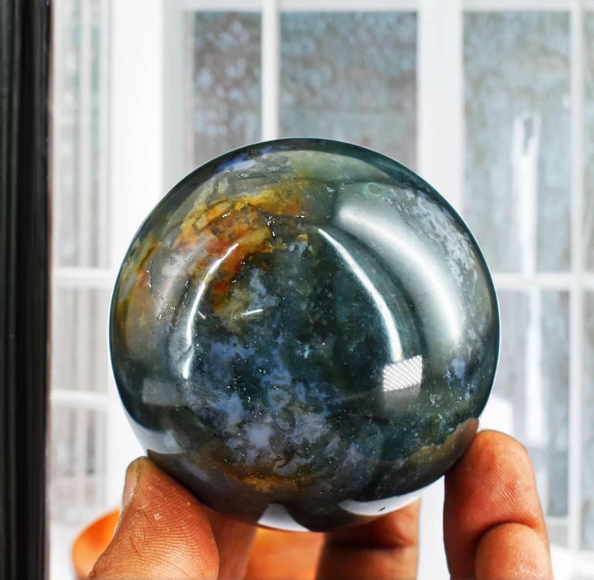 Natural  1277.00  Carats  Genuine  Moss Agate  Hand Carved  Healing  Sphere Natural  1277.00  Carats  Genuine  Moss Agate  Hand Carved  Healing  Sphere