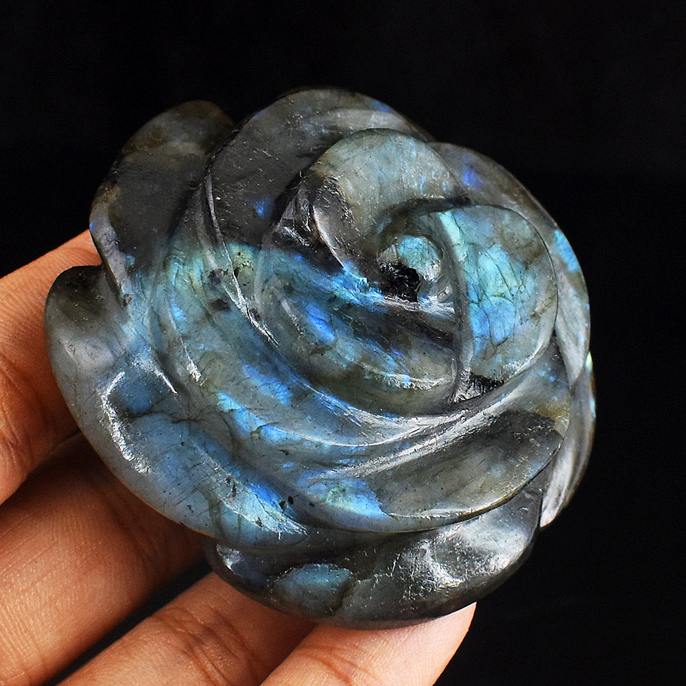 Gorgeous 538.00 Cts  Blue Flash Labradorite Hand  Carved Crystal  Rose  Gemstone Carving Gorgeous 538.00 Cts  Blue Flash Labradorite Hand  Carved Crystal  Rose  Gemstone Carving