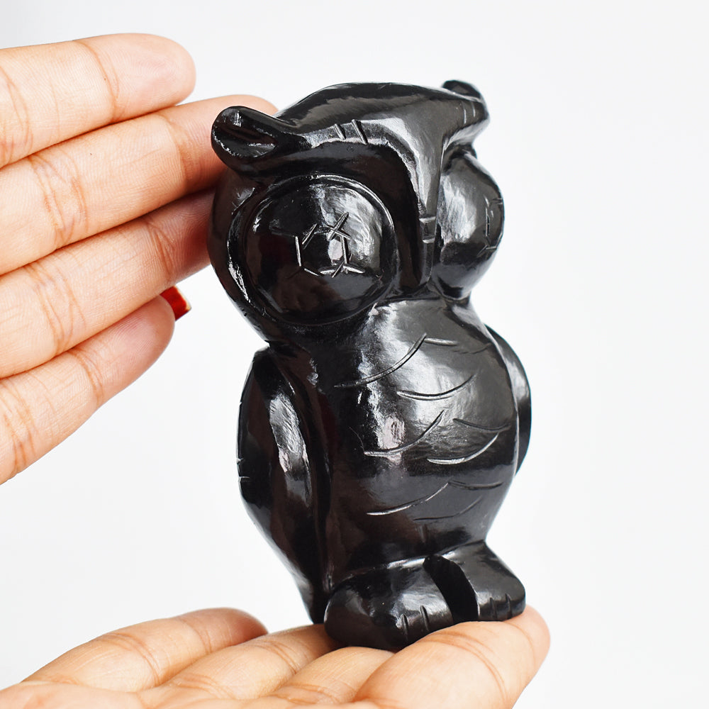 Natural  1150.00 Carats Black  Spinel  Hand  Carved  Genuine  Crystal Gemstone Owl Carving Natural  1150.00 Carats Black  Spinel  Hand  Carved  Genuine  Crystal Gemstone Owl Carving