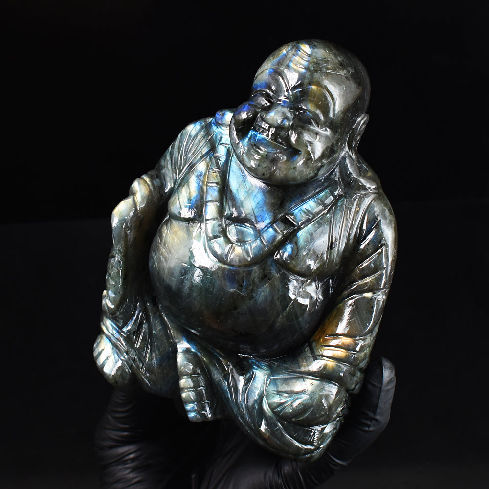 Awesome 4964.00 Cts Genuine Amazing Flash Labradorite Hand Carved Gemstone Laughing Buddha Carving Awesome 4964.00 Cts Genuine Amazing Flash Labradorite Hand Carved Gemstone Laughing Buddha Carving