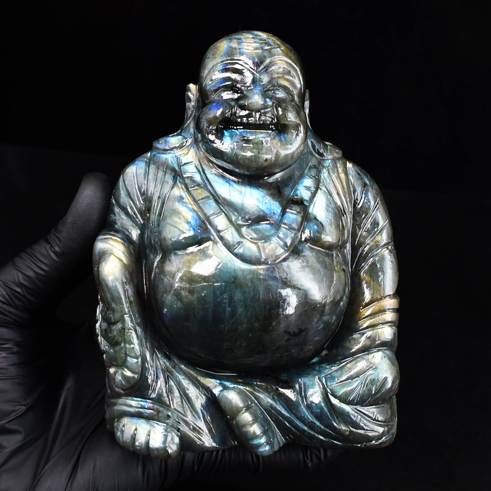 Awesome 4964.00 Cts Genuine Amazing Flash Labradorite Hand Carved Gemstone Laughing Buddha Carving Awesome 4964.00 Cts Genuine Amazing Flash Labradorite Hand Carved Gemstone Laughing Buddha Carving