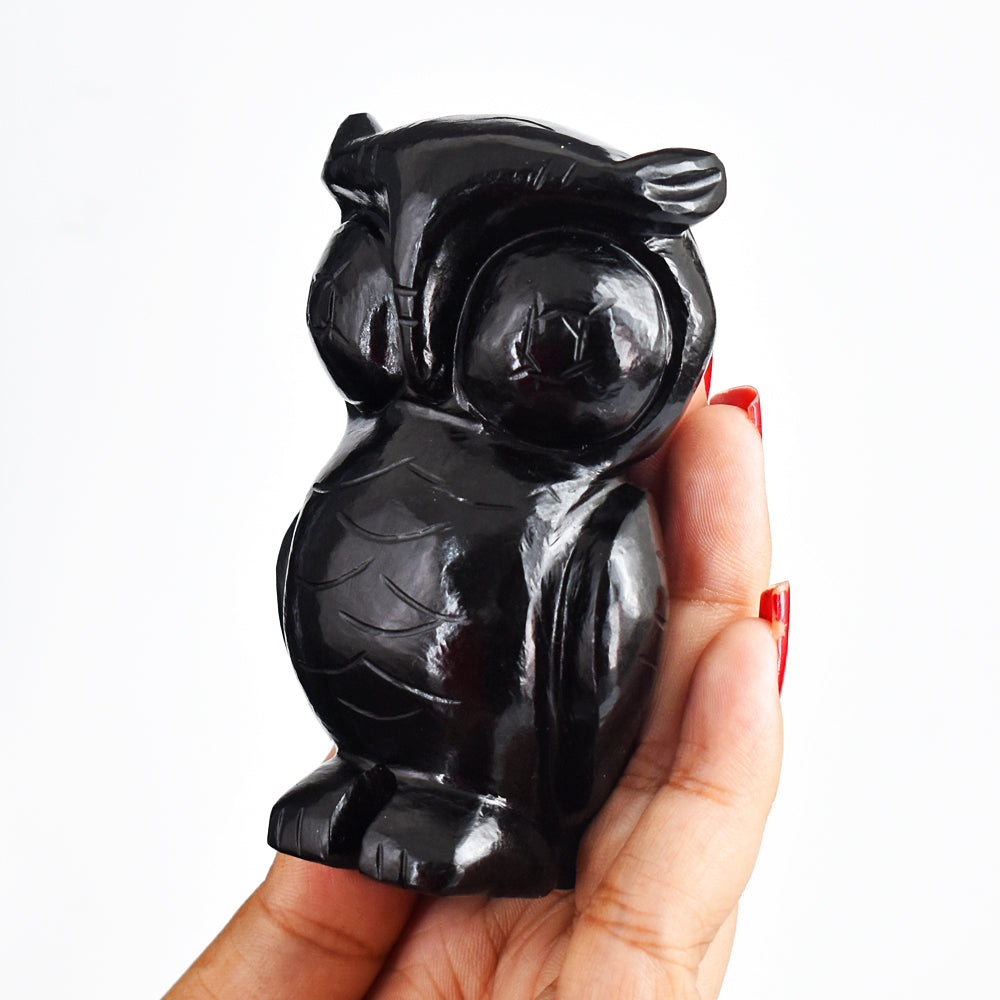 Natural  1150.00 Carats Black  Spinel  Hand  Carved  Genuine  Crystal Gemstone Owl Carving Natural  1150.00 Carats Black  Spinel  Hand  Carved  Genuine  Crystal Gemstone Owl Carving