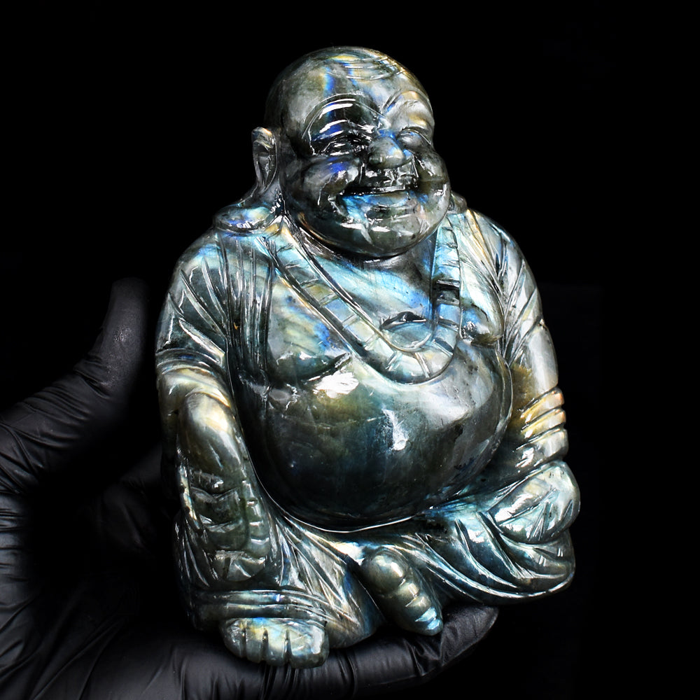Awesome 4964.00 Cts Genuine Amazing Flash Labradorite Hand Carved Gemstone Laughing Buddha Carving Awesome 4964.00 Cts Genuine Amazing Flash Labradorite Hand Carved Gemstone Laughing Buddha Carving