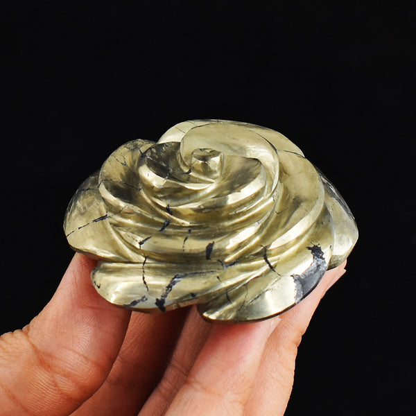 Beautiful  824.00 Carats Genuine Pyrite  Hand  Carved Crystal  Rose  Flower  Gemstone  Carving