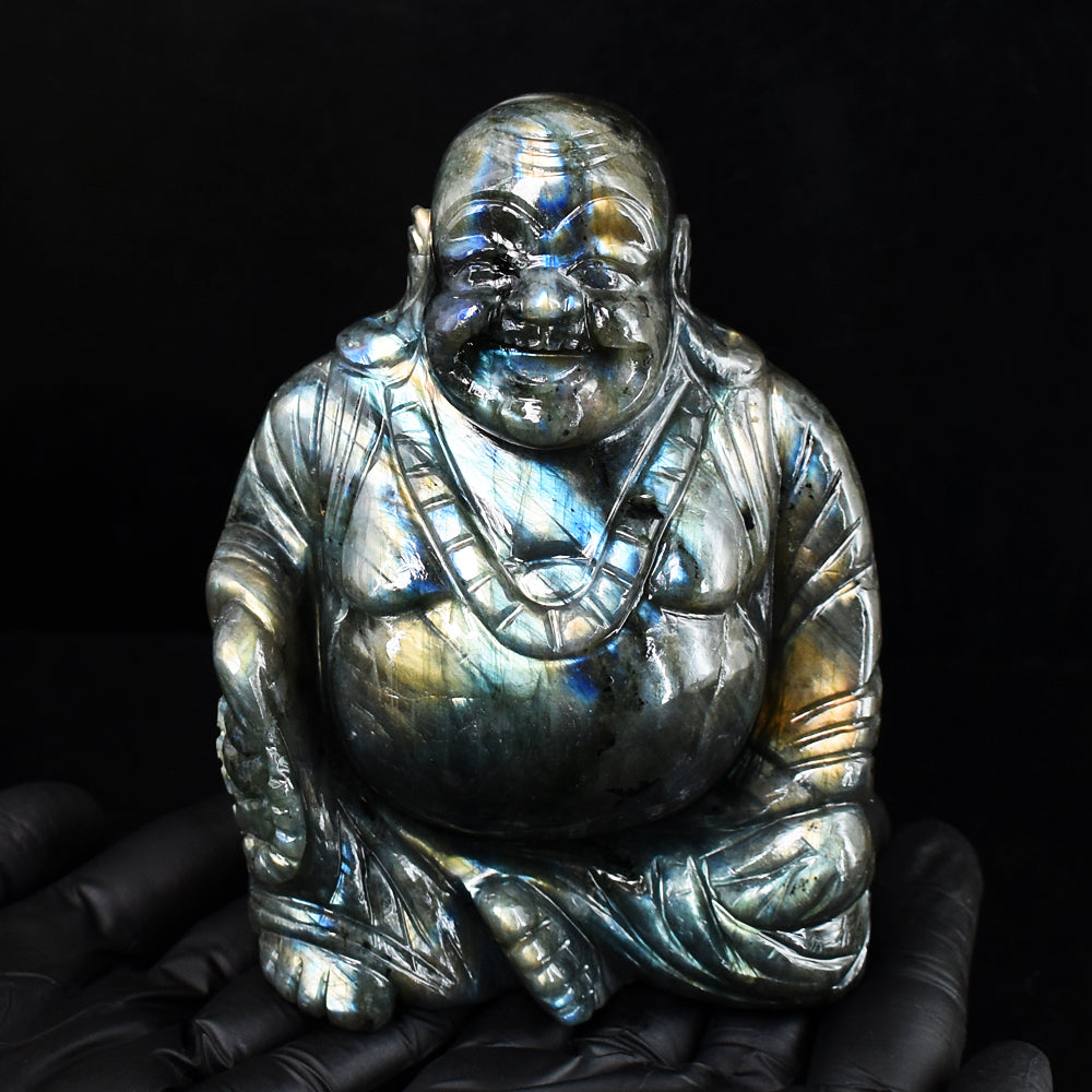 Awesome 4964.00 Cts Genuine Amazing Flash Labradorite Hand Carved Gemstone Laughing Buddha Carving Awesome 4964.00 Cts Genuine Amazing Flash Labradorite Hand Carved Gemstone Laughing Buddha Carving