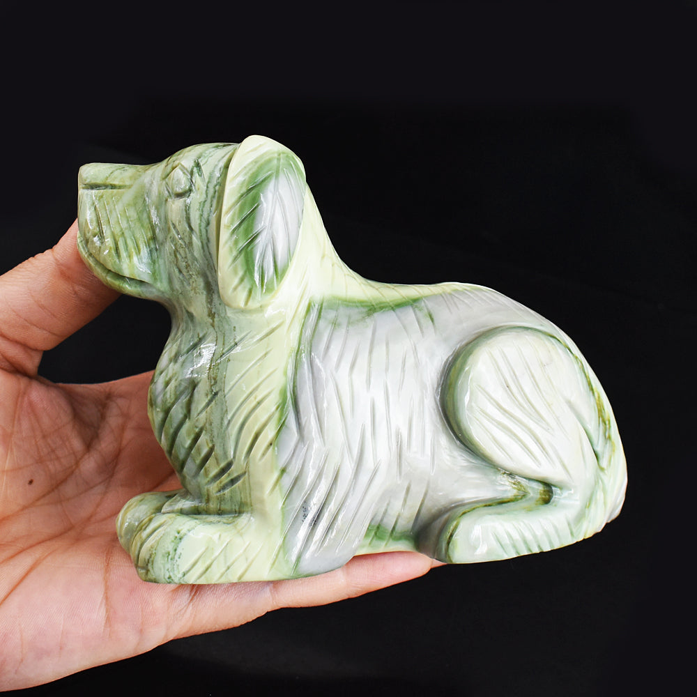 Natural  3425.00 Carats  Genuine Serpentine Hand Carved  Crystal Gemstone Carving Dog