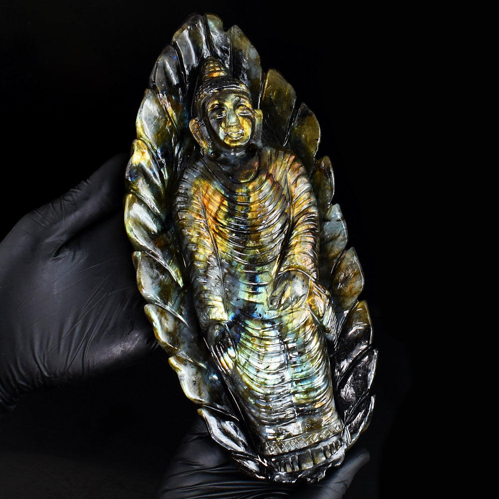 Gorgeous 7540.00 Cts Genuine Golden & Orange Flash Labradorite Hand Carved Crystal Buddha Gemstone Carving Gorgeous 7540.00 Cts Genuine Golden & Orange Flash Labradorite Hand Carved Crystal Buddha Gemstone Carving