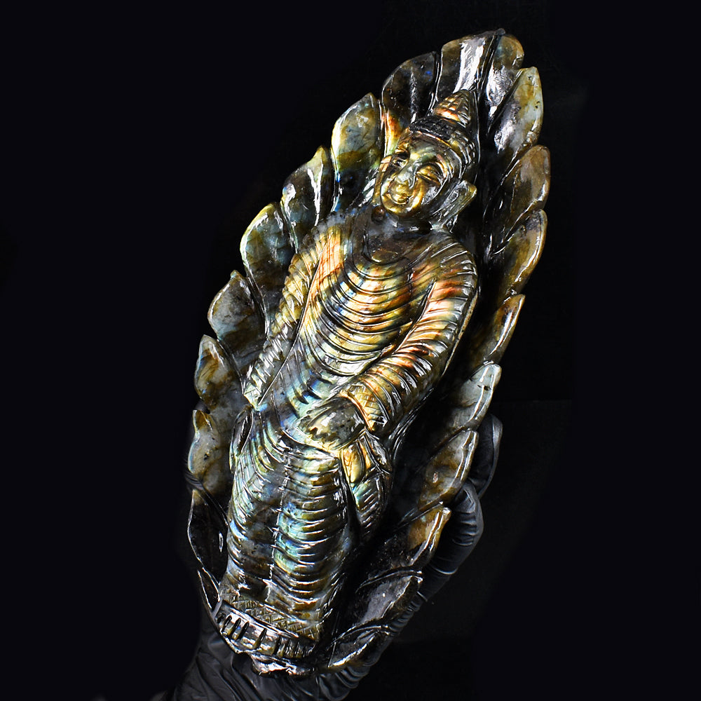 Gorgeous 7540.00 Cts Genuine Golden & Orange Flash Labradorite Hand Carved Crystal Buddha Gemstone Carving Gorgeous 7540.00 Cts Genuine Golden & Orange Flash Labradorite Hand Carved Crystal Buddha Gemstone Carving