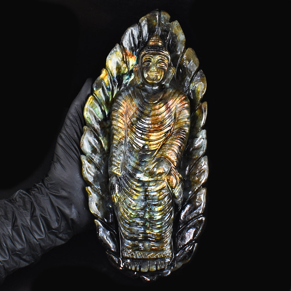 Gorgeous 7540.00 Cts Genuine Golden & Orange Flash Labradorite Hand Carved Crystal Buddha Gemstone Carving Gorgeous 7540.00 Cts Genuine Golden & Orange Flash Labradorite Hand Carved Crystal Buddha Gemstone Carving