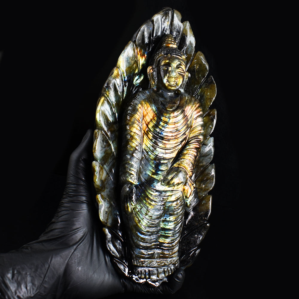 Gorgeous 7540.00 Cts Genuine Golden & Orange Flash Labradorite Hand Carved Crystal Buddha Gemstone Carving Gorgeous 7540.00 Cts Genuine Golden & Orange Flash Labradorite Hand Carved Crystal Buddha Gemstone Carving