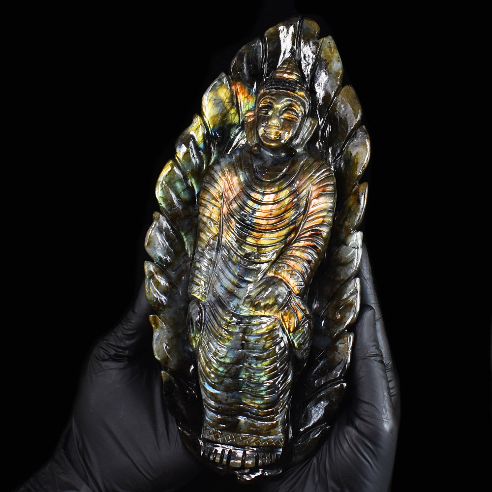 Gorgeous 7540.00 Cts Genuine Golden & Orange Flash Labradorite Hand Carved Crystal Buddha Gemstone Carving Gorgeous 7540.00 Cts Genuine Golden & Orange Flash Labradorite Hand Carved Crystal Buddha Gemstone Carving