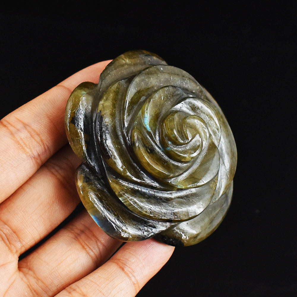 Blue Flash Labradorite 467.00 Carats Genuine  Hand  Carved  Rose  Flower Gemstone Carving Blue Flash Labradorite 467.00 Carats Genuine  Hand  Carved  Rose  Flower Gemstone Carving