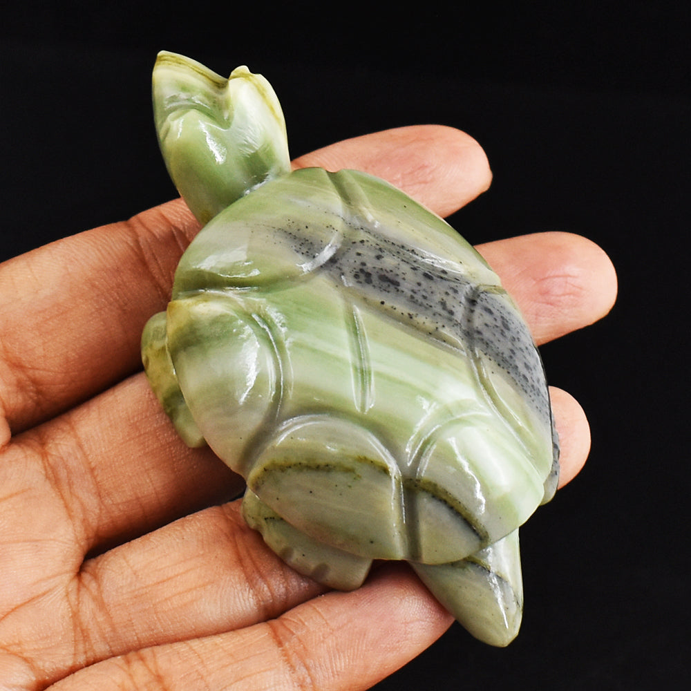Stunning  328.00 Carats  Genuine  Serpentine Hand Carved Crystal Gemstone Turtle Carving Stunning  328.00 Carats  Genuine  Serpentine Hand Carved Crystal Gemstone Turtle Carving