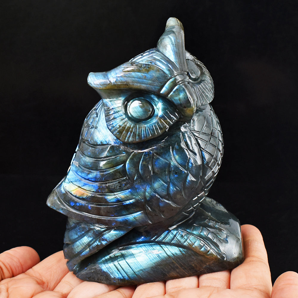 Beautiful 4761.00 Cts Genuine Blue Flash Labradorite Hand Carved Gemstone Owl Carving Beautiful 4761.00 Cts Genuine Blue Flash Labradorite Hand Carved Gemstone Owl Carving