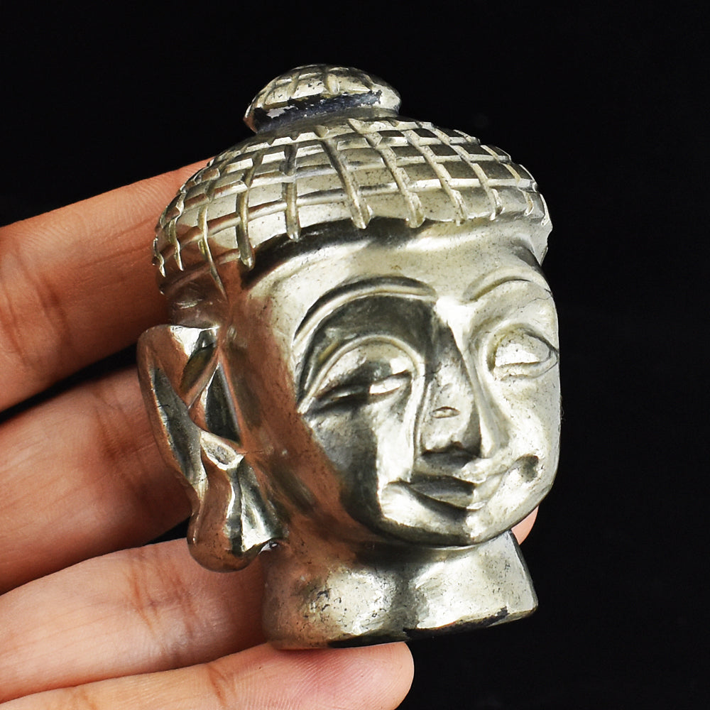 Beautiful 1466.00 Cts Genuine Pyrite Hand Carved Crystal Gemstone Buddha Head Carving