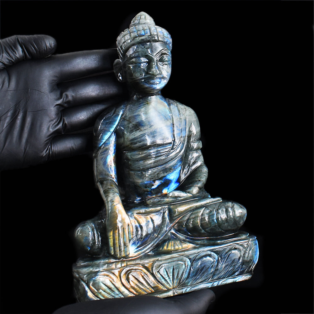 Excellent 8538.00 Cts Genuine Amazing Flash Labradorite Hand Carved Crystal Buddha Idol Gemstone Carving Excellent 8538.00 Cts Genuine Amazing Flash Labradorite Hand Carved Crystal Buddha Idol Gemstone Carving