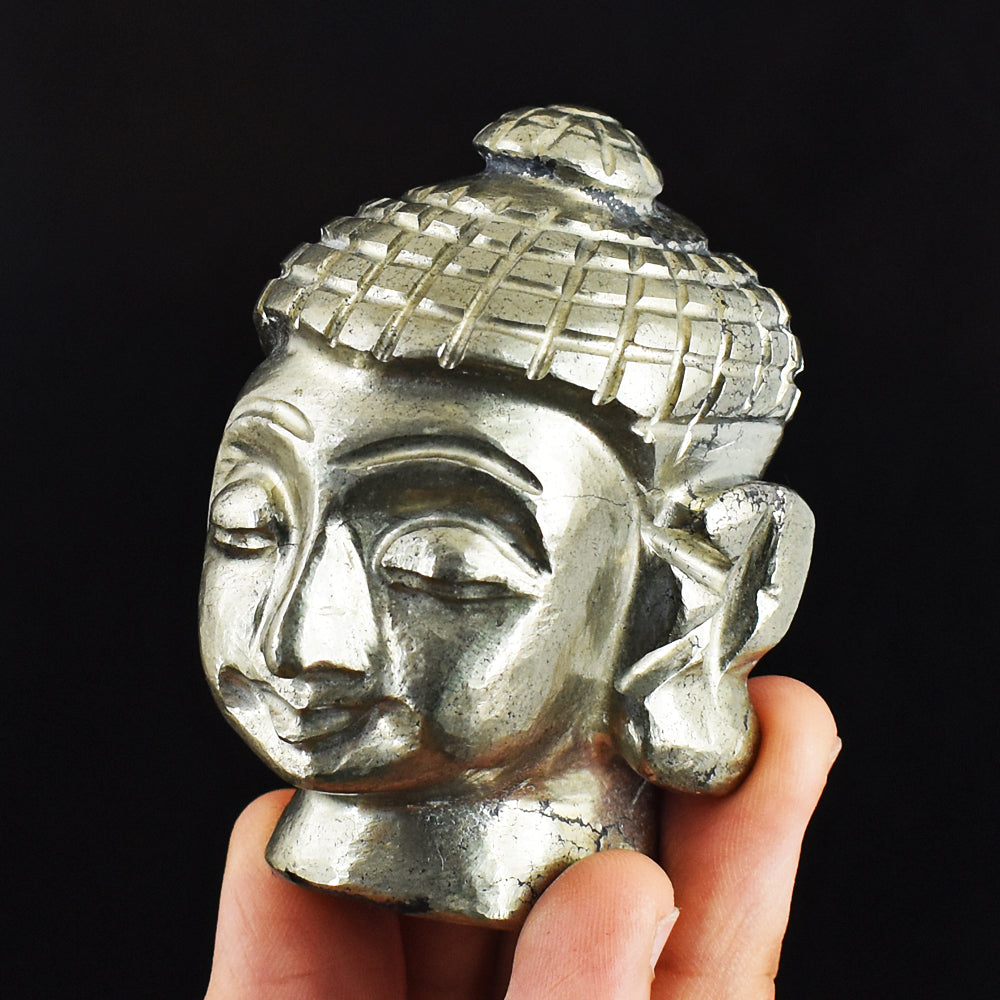 Beautiful 1466.00 Cts Genuine Pyrite Hand Carved Crystal Gemstone Buddha Head Carving
