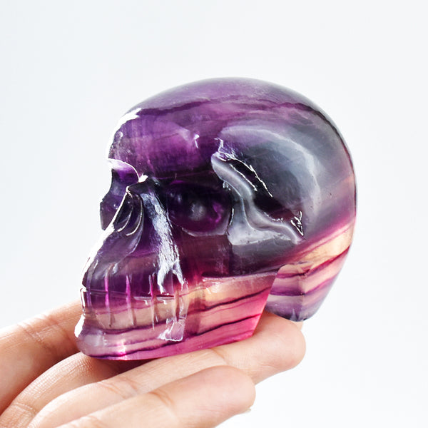 Gorgeous 1150.00 Cts Genuine Purple Fluorite Hand Carved Crystal Gemstone Carving Skull
