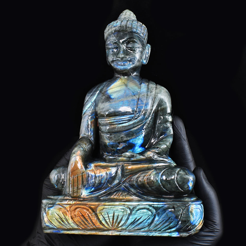 Excellent 8538.00 Cts Genuine Amazing Flash Labradorite Hand Carved Crystal Buddha Idol Gemstone Carving Excellent 8538.00 Cts Genuine Amazing Flash Labradorite Hand Carved Crystal Buddha Idol Gemstone Carving