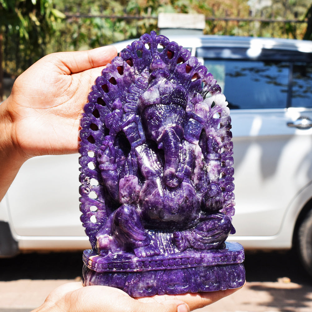 Awesome 9970.00 Cts Genuine Lepidolite Hand Carved Crystal Gemstone Lord Ganesha Carving