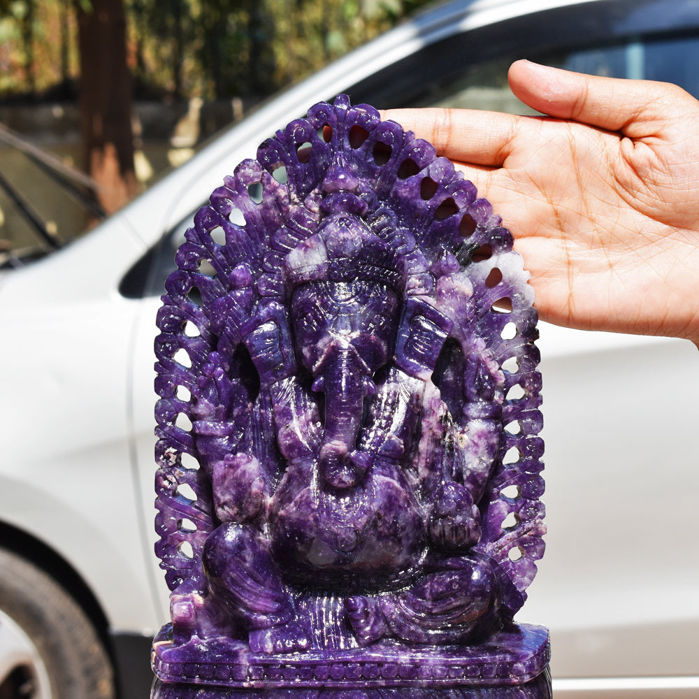 Awesome 9970.00 Cts Genuine Lepidolite Hand Carved Crystal Gemstone Lord Ganesha Carving